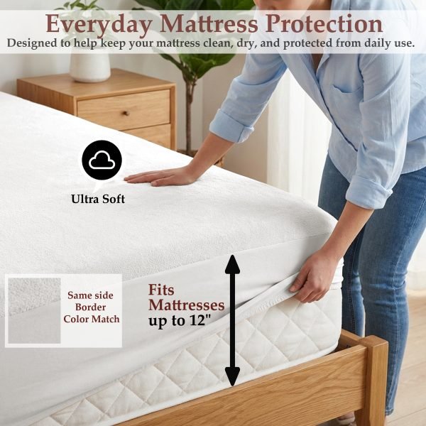 Terry Mattress Protector Cover - White - Image 2